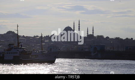 La moschea Sueleymaniye al tramonto, Turchia, Istanbul Foto Stock