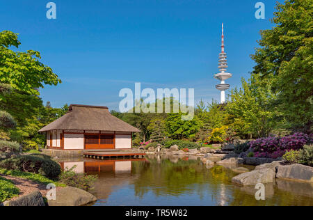 Giardino giapponese con tea-house, il parco Planten un Blomen, Germania Amburgo Foto Stock