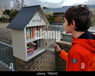 Mini libreria per il cambiamento di seconda mano libri in un luogo di vacanza, Paesi Bassi, Noordwijk aan Zee Foto Stock