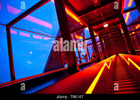 Scale illuminato per il museo della Ruhr, Zeche Zollverein, il complesso industriale delle Miniere di carbone dello Zollverein, in Germania, in Renania settentrionale-Vestfalia, la zona della Ruhr, Essen Foto Stock