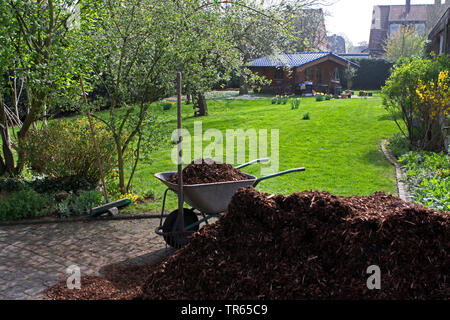 Giardinaggio Giardino Con Nuovo Prato Fresco E Area Pacciame Di Corteccia  Per Ridurre La Crescita Delle Erbe In Erba - Fotografie stock e altre  immagini di Pacciame - iStock