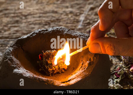 Incenso-bruciatore con erbe essiccate, Germania Foto Stock