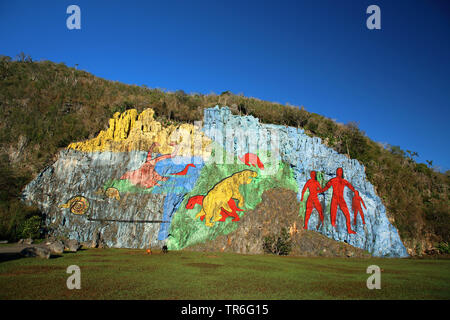 Mural de la Prehistoria in Vinales Valley, Cuba, Vinales Foto Stock