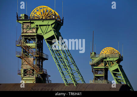 Torre di albero del carbone dismesse miniera Westfalen, in Germania, in Renania settentrionale-Vestfalia, Ahlen Foto Stock