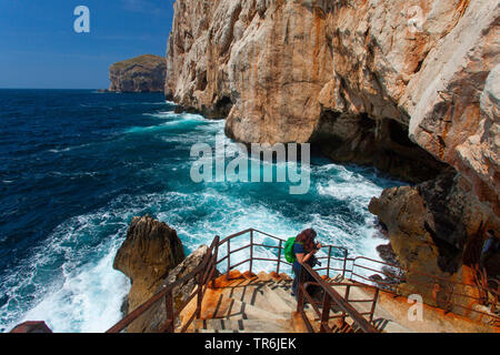 Capo Caccia, la Grotta di Nettuno, scale escala del cabriol, Italia Sardegna Foto Stock