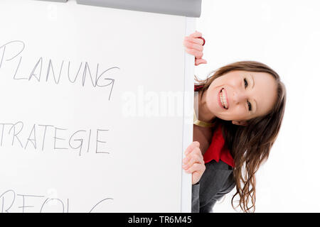 Business donna con lavagna a fogli mobili Foto Stock