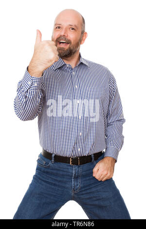 Felice l'uomo con la camicia a scacchi facendo o.k.-sign, Germania Foto Stock