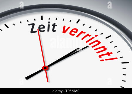 Orologio con iscrizione tedesco Zeit verrinnt, il tempo passa, Germania Foto Stock