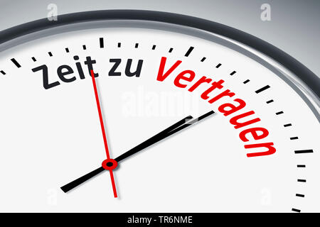 Orologio con iscrizione tedesco Zeit fuer Vertrauen, il tempo per la fiducia, Germania Foto Stock