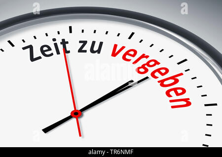 Orologio con iscrizione tedesco Zeit zu vergeben, tempo di perdonare, Germania Foto Stock