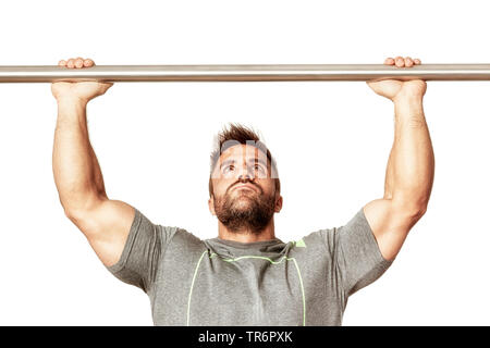 Allestitore di sollevare un barbell, Germania Foto Stock