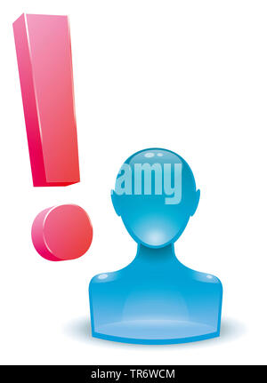 3D-Alien-Icon sovradimensionato con punto esclamativo Foto Stock