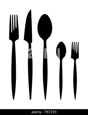 2D alla computer grafica, argenteria simbolico in colore nero contro uno sfondo bianco Foto Stock