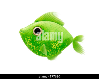 2D illustrazione cartoon di un fumetto verde pesce Foto Stock