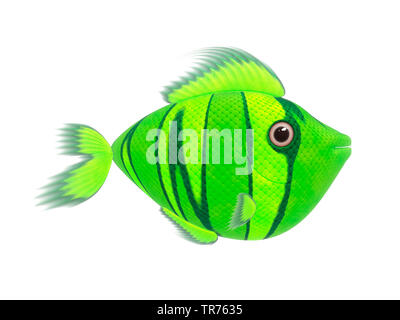 2D illustrazione cartoon di un fumetto verde pesce Foto Stock