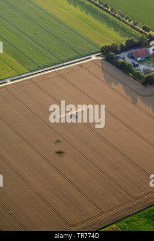 Utilizzo di pesticidi su un campo, vista aerea, Paesi Bassi, Paesi Bassi del Nord Foto Stock