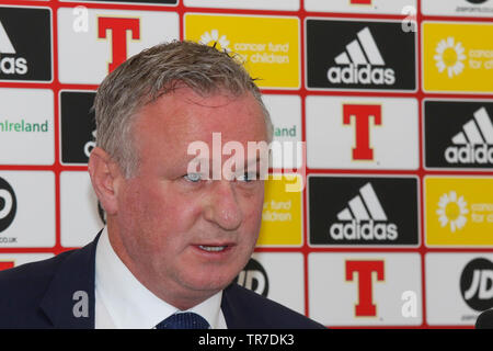 Stadio Nazionale al Windsor Park di Belfast, Irlanda del Nord, Regno Unito. Il 30 maggio 2019. Irlanda del Nord manager Michael O'Neill chiamato la sua squadra per il prossimo campionato UEFA EURO 2020 giochi di qualificazione contro l'Estonia (in Tallinn Sabato 08 Giugno) e la Bielorussia (Borisov, Martedì 11 Giugno). Irlanda del Nord attualmente top GRUPPO C con sei punti da due giochi. Credito: David Hunter/Alamy Live News. Foto Stock