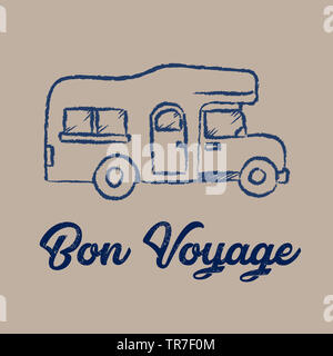 Disegno della linea di RV e auto bon voyage concept Foto Stock