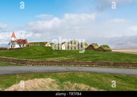 Conserve di 18c e 19c turf agriturismi a Glaumbaer Folk Museum, Skagafjörður, Nord Islanda Foto Stock