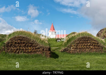 Conserve di 18c e 19c turf agriturismi a Glaumbaer Folk Museum, Skagafjörður, Nord Islanda Foto Stock