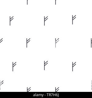 Seamless pattern rune Fehu su sfondo bianco. F alfabeto scandinavo, simbolo celtico stampa. Runiche magia semplice ornamento per la carta da parati o tessile Foto Stock