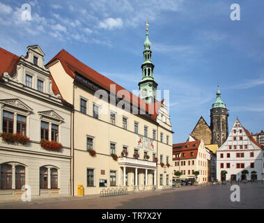 Townhouse in piazza del Mercato Vecchio - Am Markt a Pirna. Stato della Sassonia. Germania Foto Stock