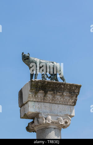 Una replica del Campidoglio Wolf lattante Romolo e Remo - Aquileia Friuli Venezia Giulia, Italia Foto Stock