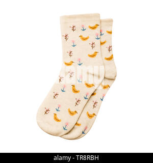 Calza Design isolato su bianco Colore di sfondo con percorso di clipping, mockup. Coppia di Carino marrone caldo calze a pastello, Alta Sportwear. Sport di cotone. Foto Stock