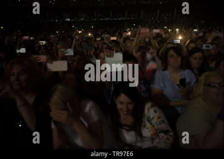 Glasgow, Regno Unito. 28 maggio 2019. Conosciuta in tutto il mondo boy band, Westlife, in concerto a Idro Arena di Glasgow durante la 'venti Tour'. Foto Stock