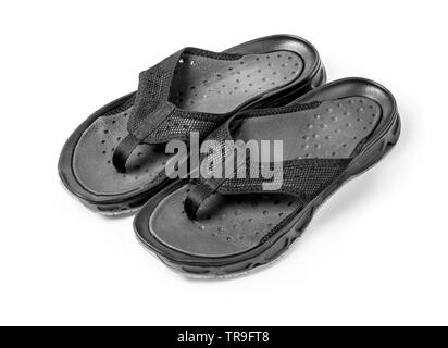 Coppia di black mens flip flop isolato su bianco con tracciato di ritaglio Foto Stock