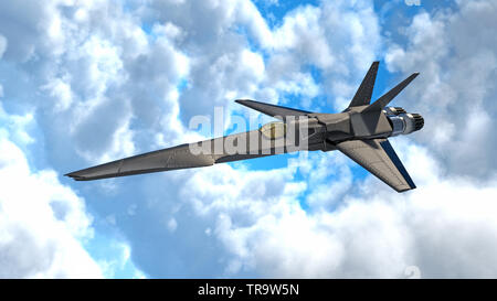 Fighter jet futuristico aereo militare battenti in nuvole, rendering 3D Foto Stock