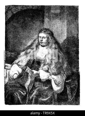 La sposa ebrea. Una ricca donna ebrea. Dopo una incisione su rame di Rembrandt, , Rembrandt van Rijn (1606-1696) (religione libro di storia, 1923) Foto Stock