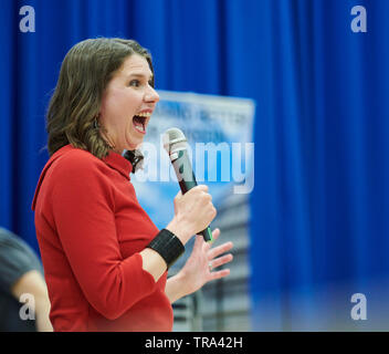 Highbury, London, Regno Unito - 31 maggio 2019. Jo Swinson prende parte al primo gruppo del Partito europeo dei liberali democratici partito elezione di Leadership hustings a Londra. Credito: Thomas Bowles/Alamy Live News Foto Stock