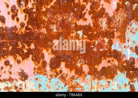 Grunge texture di vecchio metallo arrugginito con graffi e crepe sullo sfondo. Rusty sfondo di zinco. Vecchie e arrugginite texture danneggiate. Foto Stock