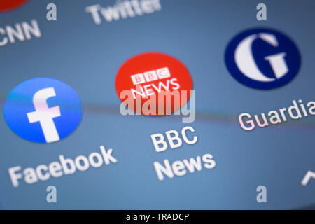 BBC News icona logo su schermo di cellulare Foto Stock