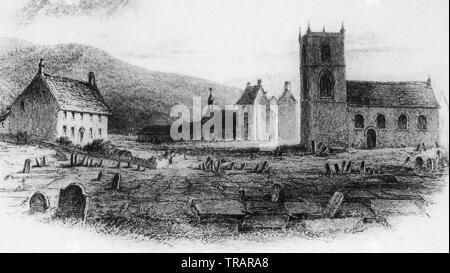 Illustrazione di Haworth chiesa e la Canonica nel 1857 Foto Stock