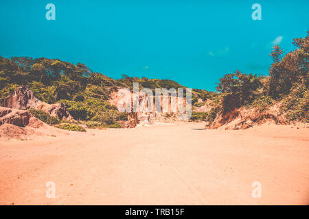 Scogliere rosso a Coqueirinho's beach in Conde, Paraiba, Brasile Foto Stock