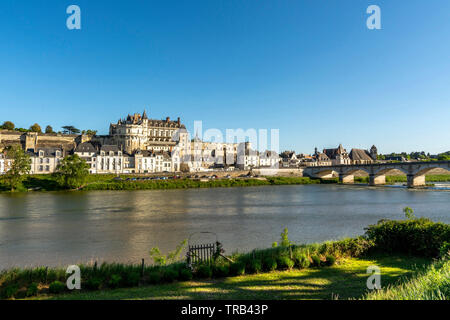 Amboise chateau sul fiume Loira, Valle della Loira, Indre-et-Loire Departement, Center-Val de la Loire, in Francia, in Europa Foto Stock