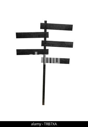 Legno nero cartello vuota. isolato su sfondo bianco Foto Stock