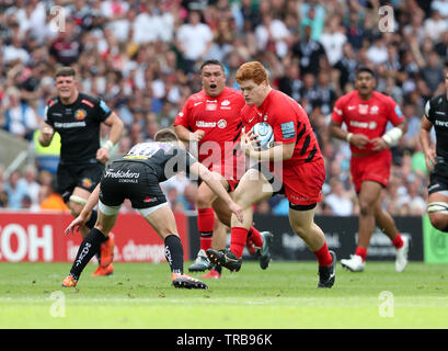 01.06.2019 Twickenham, Inghilterra. Ralph Adams-Hale sulla carica di Saraceni durante il Premiership Final 2019 gioco tra Exeter Rugby e Saraceni RFC. © Phil Hutchinson/Alamy Foto Stock