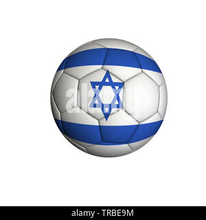 Pallone da calcio con la bandiera di Israele isolato su uno sfondo bianco Foto Stock