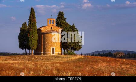 La Cappella della Madonna di Vitaleta, Val d'Orcia, Toscana, Italia Foto Stock