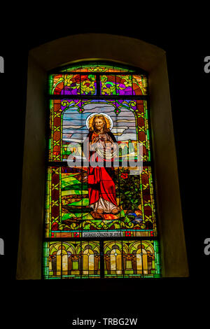 Sagrado Corazon de Jesus le finestre di vetro macchiate da Cattedrale Metropolitana di Panama Foto Stock