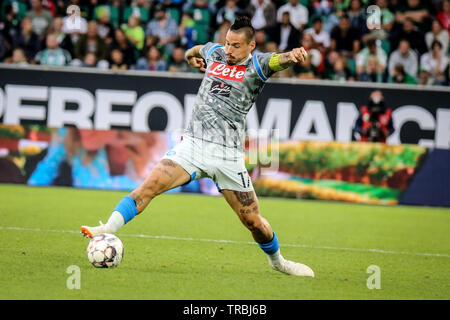 Wolfsburg, Germania, 11 agosto 2018: Napoli famoso giocatore di football, Marek Hamsik, in azione durante una partita di calcio. Foto di Michele Morrone. Foto Stock
