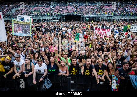 Vasco Rossi in concerto presso lo Stadio San Siro di Milano, Italia, il 01 giugno 2019 Foto Stock