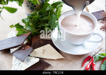 Cup con cacao e cioccolato Foto Stock