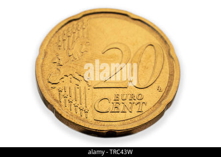 Close up di un usato 20 cent di Euro moneta Foto Stock