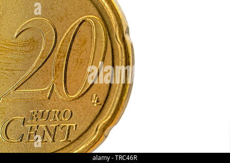 Close up di un usato 20 cent di Euro moneta Foto Stock