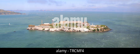 Vista aerea di Alcatraz, la baia di San Francisco, California Foto Stock