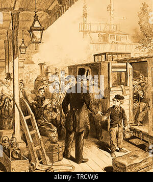 1864 - Immagine Vittoriano di un vittoriano stazione ferroviaria di scena in Gran Bretagna Foto Stock